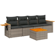 Set Divano da Giardino 5 pz | Set Salotto da Giardino con Cuscini Grigio in Polyrattan