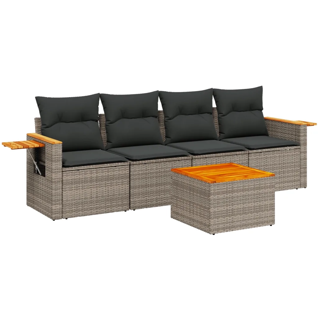 Set Divano da Giardino 5 pz | Set Salotto da Giardino con Cuscini Grigio in Polyrattan