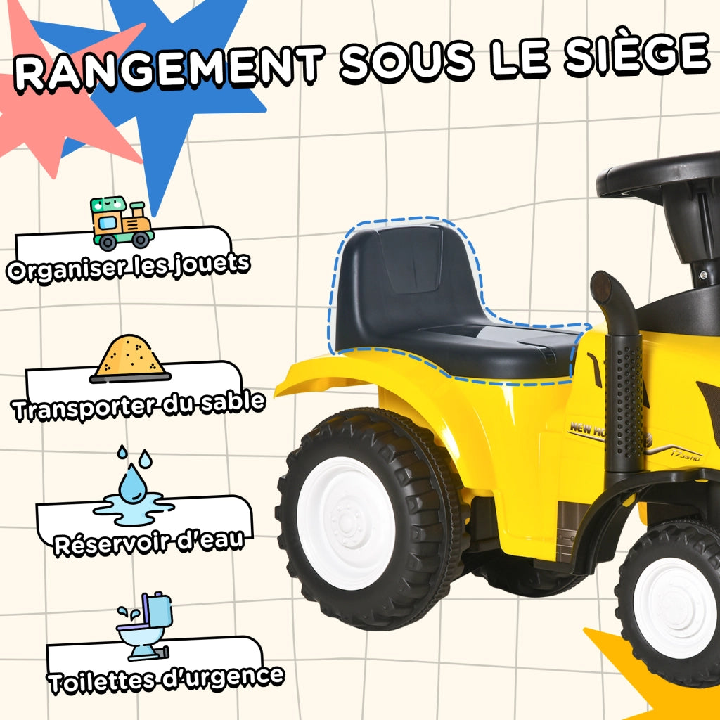 Tracteur Porteur Enfants avec Coffre Amovible ¨C zephmum ¨C Jaune, LED, Klaxon