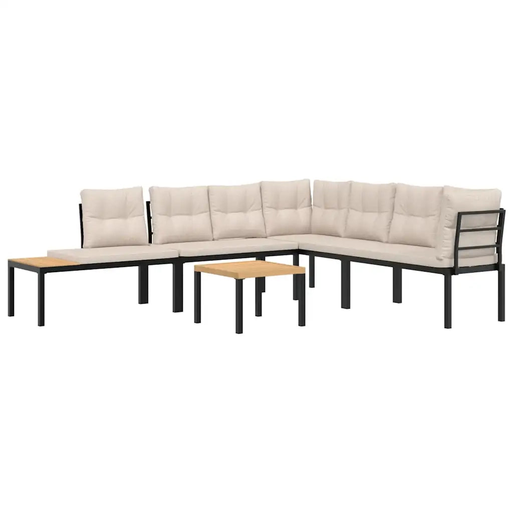 Set Panche Giardino Cuscini 5pz Nero Acciaio Verniciato Polvere