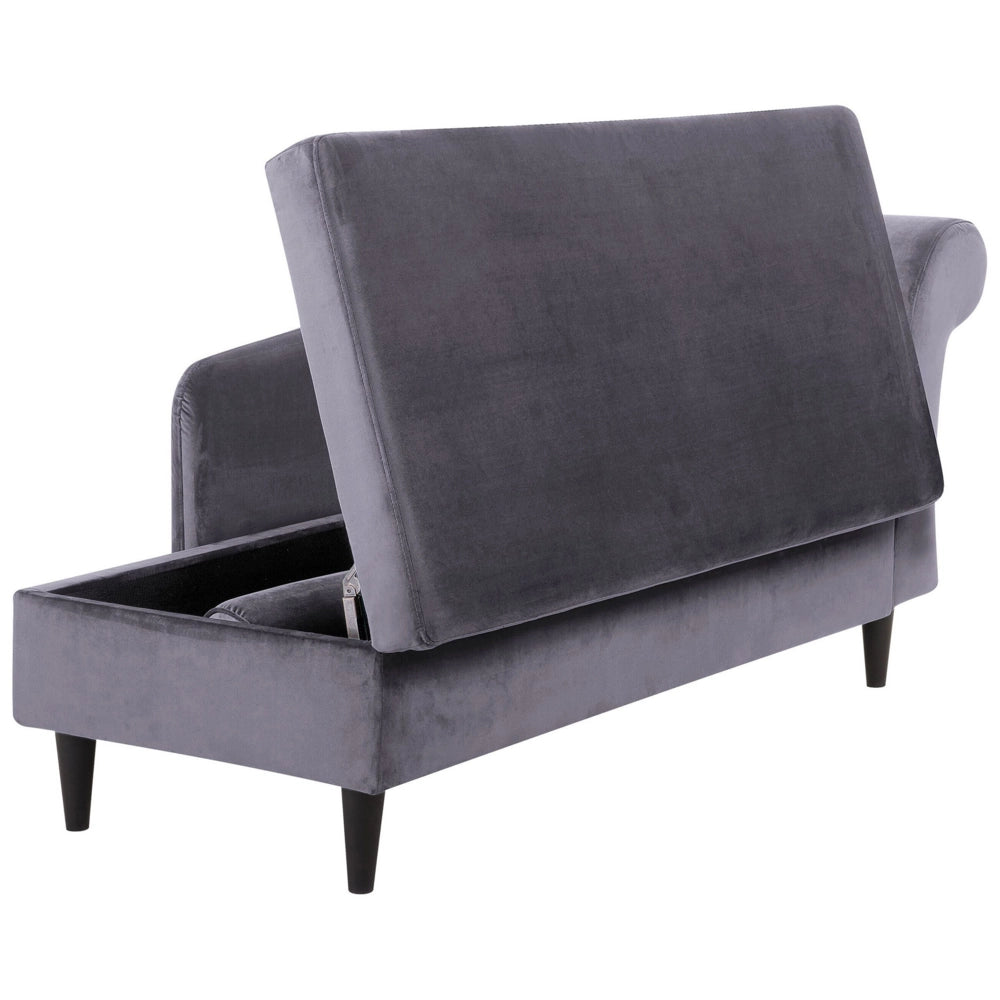 Chaise longue Rivestimento in velluto grigio con contenitore a versione destra con supporto