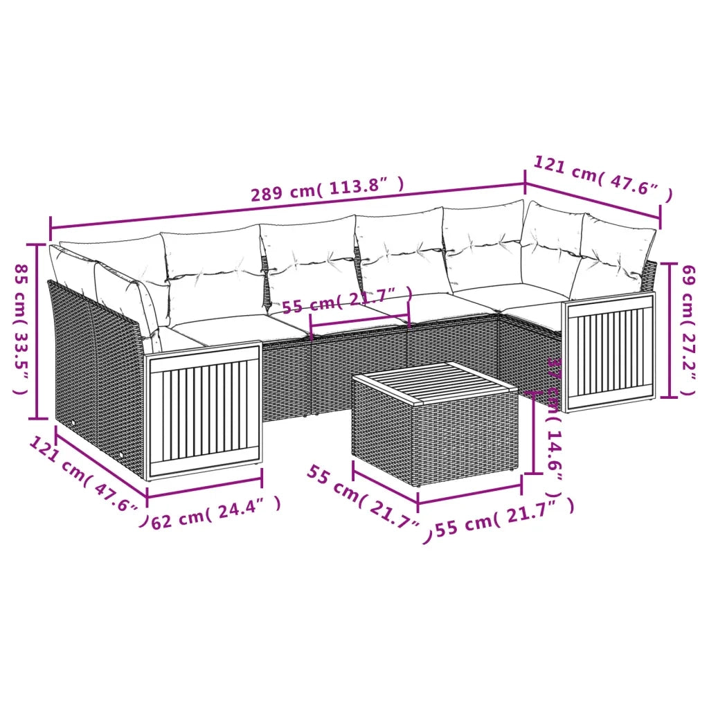 Set Divani da Giardino con Cuscini 8 pz Nero in Polyrattan 3227491