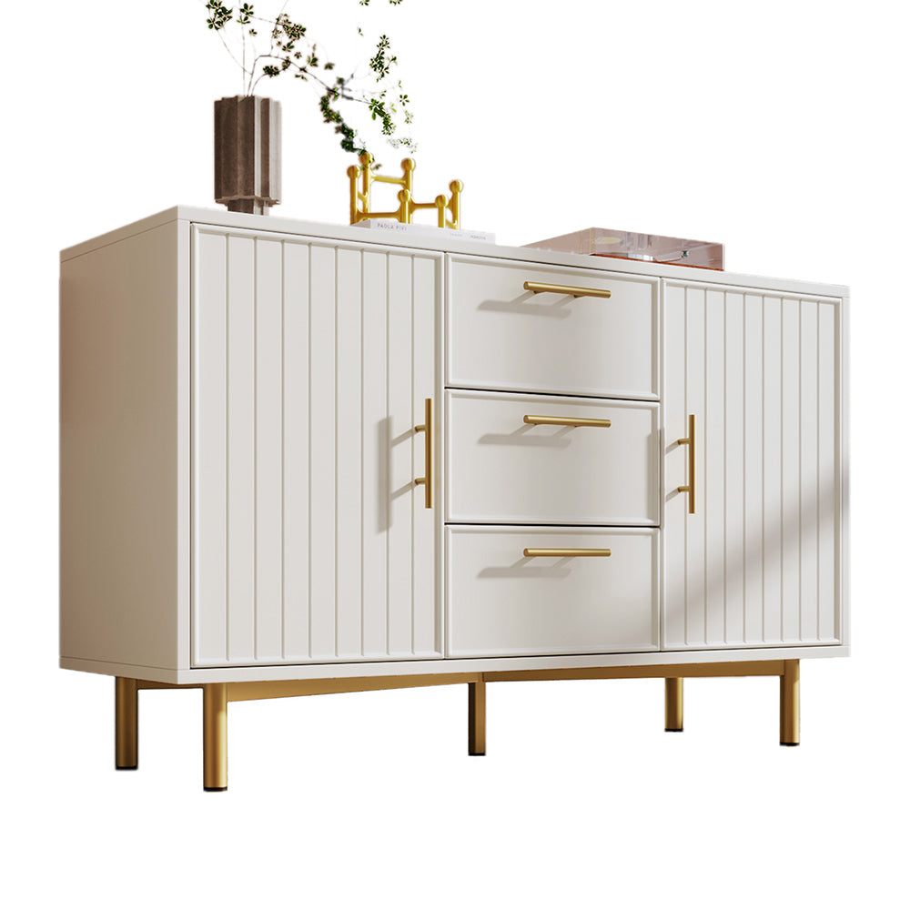 Armoire de rangement - Xylo - 120x40x75cm - Blanc - 2 portes 3 tiroirs