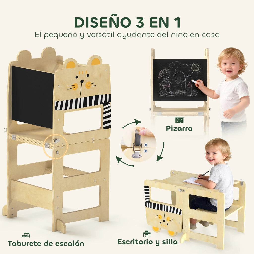 Scala di apprendimento 3 in 1 pieghevole ¨C zephmum ¨C bianco naturale 90x40x90