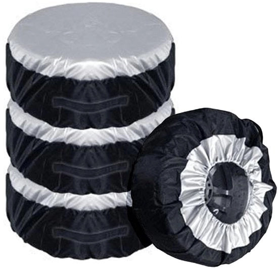 Set di sostituzione gomme per 4 ruote - Adatto per pneumatici da 13 a 19 pollici - Casella di ricambio - Borsa di stivaggio - Tasca portatile - Materiale in poliestere - Nero/Argento - Casella di ricambio