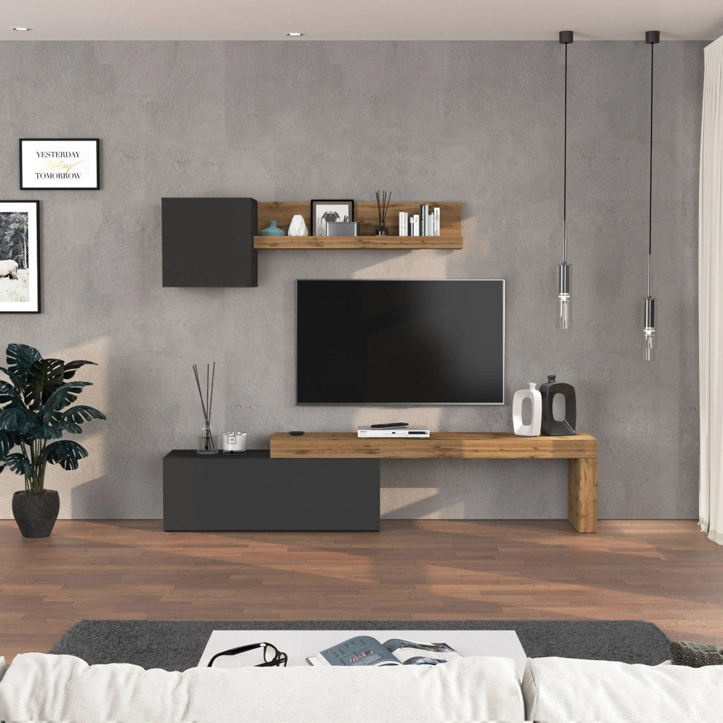 WHOUS Parete attrezzata Chronos set soggiorno antracite opaco e rovere 180/290x40 cm