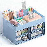 Organizzatore di scrivania, contenitore per penne, organizzatore di scrivania multifunzionale con 4 ripiani, contenitore per penne per ufficio, casa, scuola, spaziale risparmio (blu)