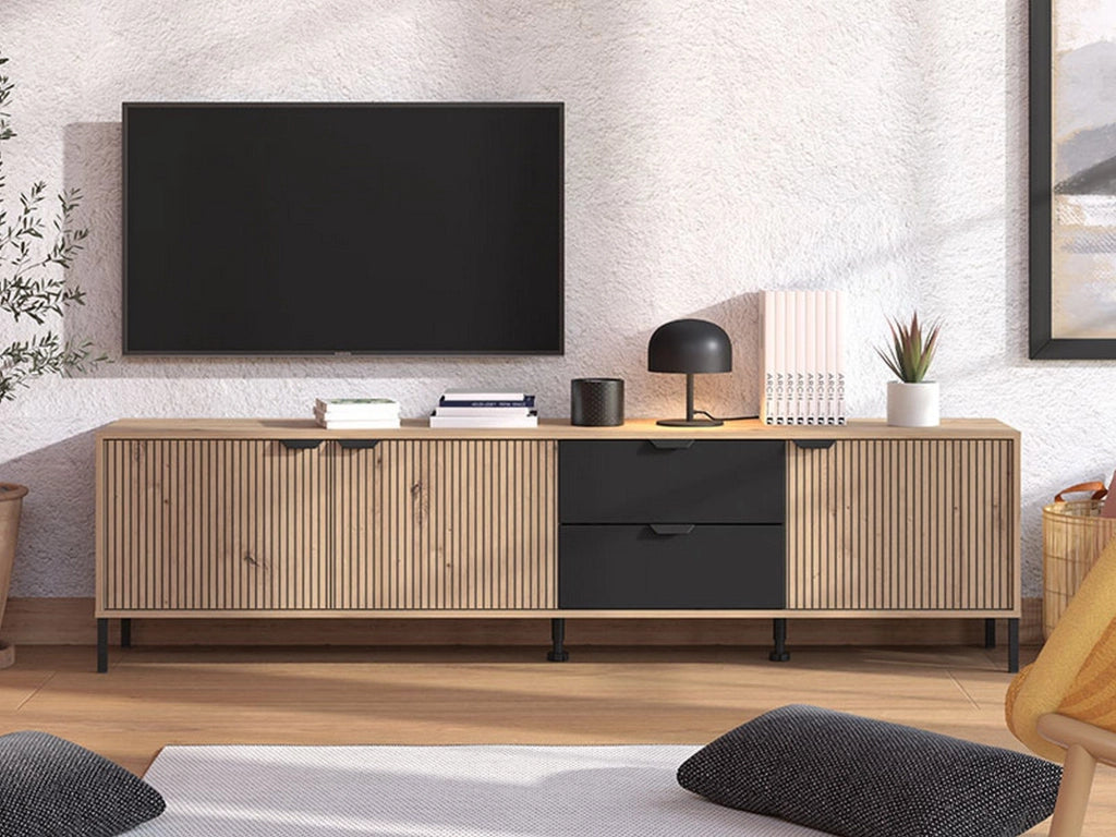 Scapoli, Mobile Porta tv 2 Cassetti, 208x40x54.5h cm Marrone Rovere Nodi