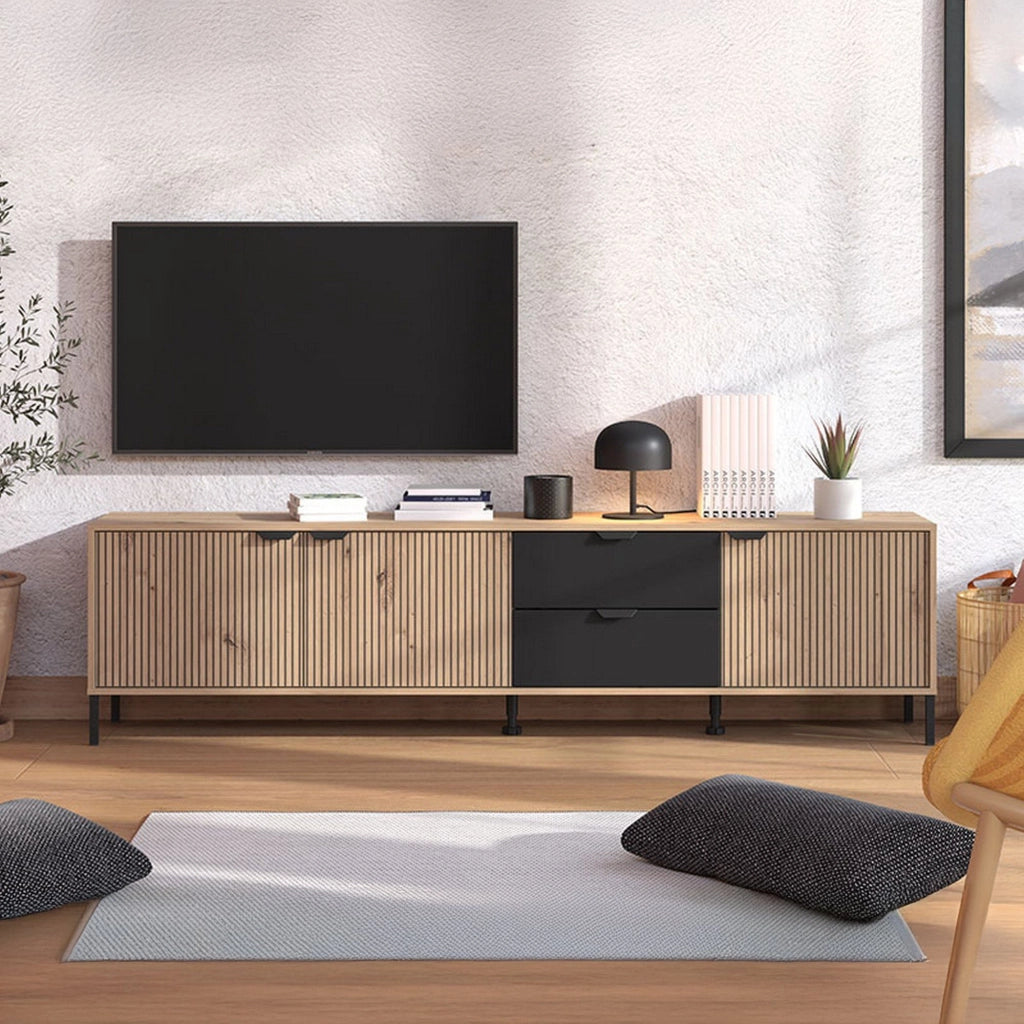 Scapoli, Mobile Porta tv 2 Cassetti, 208x40x54.5h cm Marrone Rovere Nodi