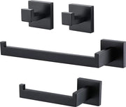 Set di accessori per la stanza da bagno 4 pezzi in acciaio inossidabile nero lucido - Ospite per carta igienica, appoggio per asciugamano e appoggio per grembiule con chiodo da parete