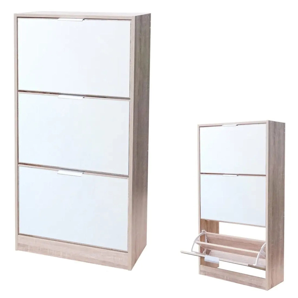Mobile per scarpe stile design – Colore rovere chiaro con facciata a specchio – 60x24x116 cm – Collezione REFLEXIO