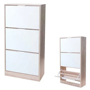 Mobile per scarpe stile design – Colore rovere chiaro con facciata a specchio – 60x24x116 cm – Collezione REFLEXIO