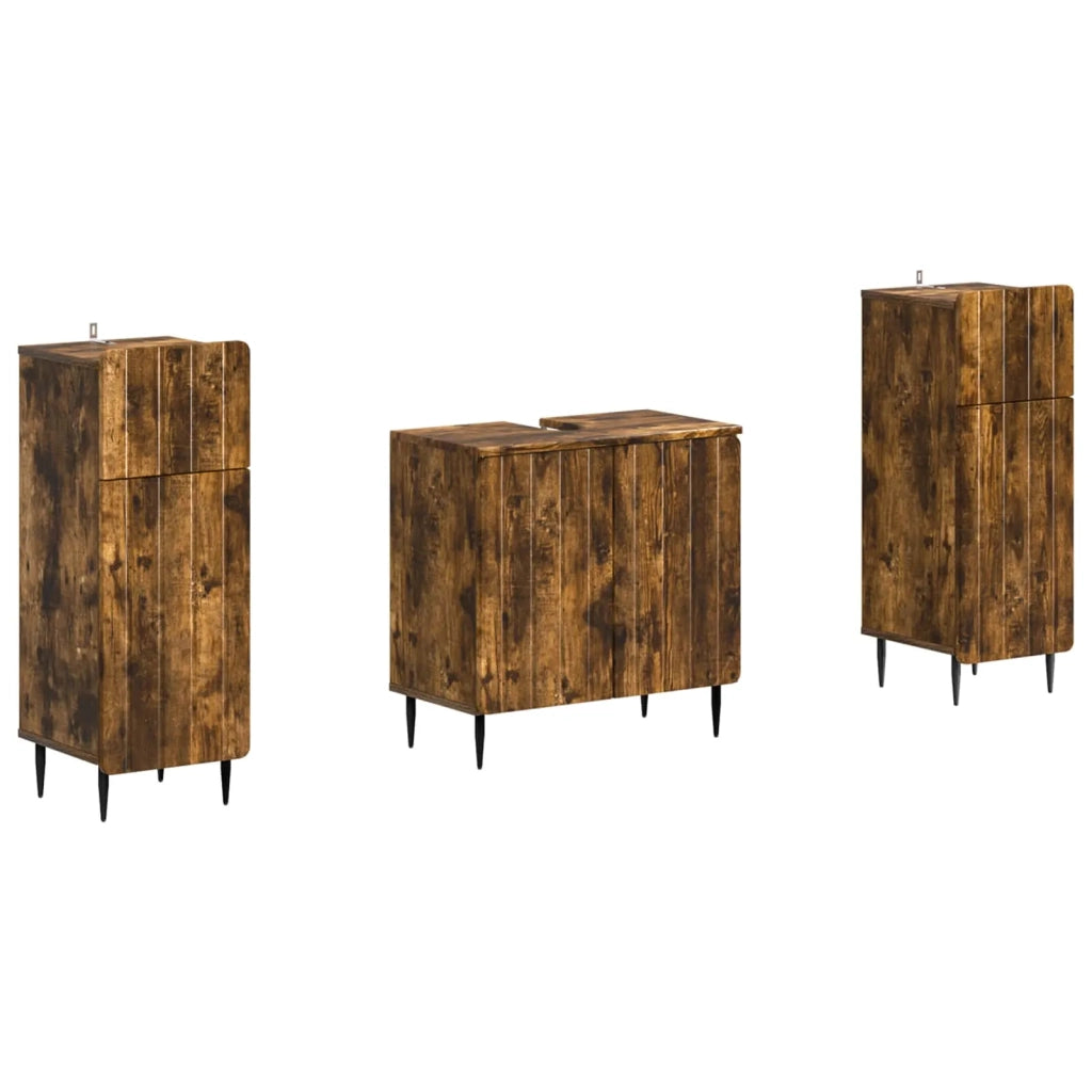 Set di Armadi da Bagno da 2 Pezzi ZWOLLE Rovere Fumo 3418004