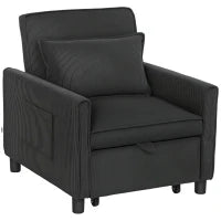 Poltrona Letto Reclinabile con Tasche Laterali, in Tessuto Effetto Velluto, 74x84x81 cm, Grigio Scuro
