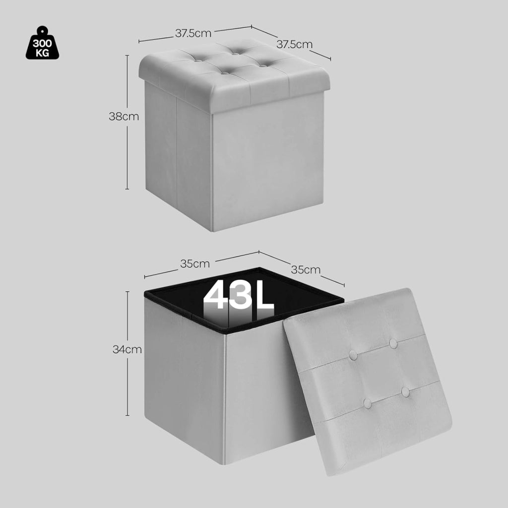 Set di 2 Pouf Pieghevole, Scatola Portaoggetti con Seduta in Velluto, Pouf Contenitore per Soggiorno Camera da Letto Ingresso, Sgabello Ripiegabile,Grigio Chairo
