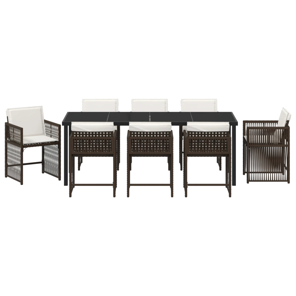 Set da Pranzo Giardino 9 Pezzi con Cuscini Rattan Polipropilene Marrone