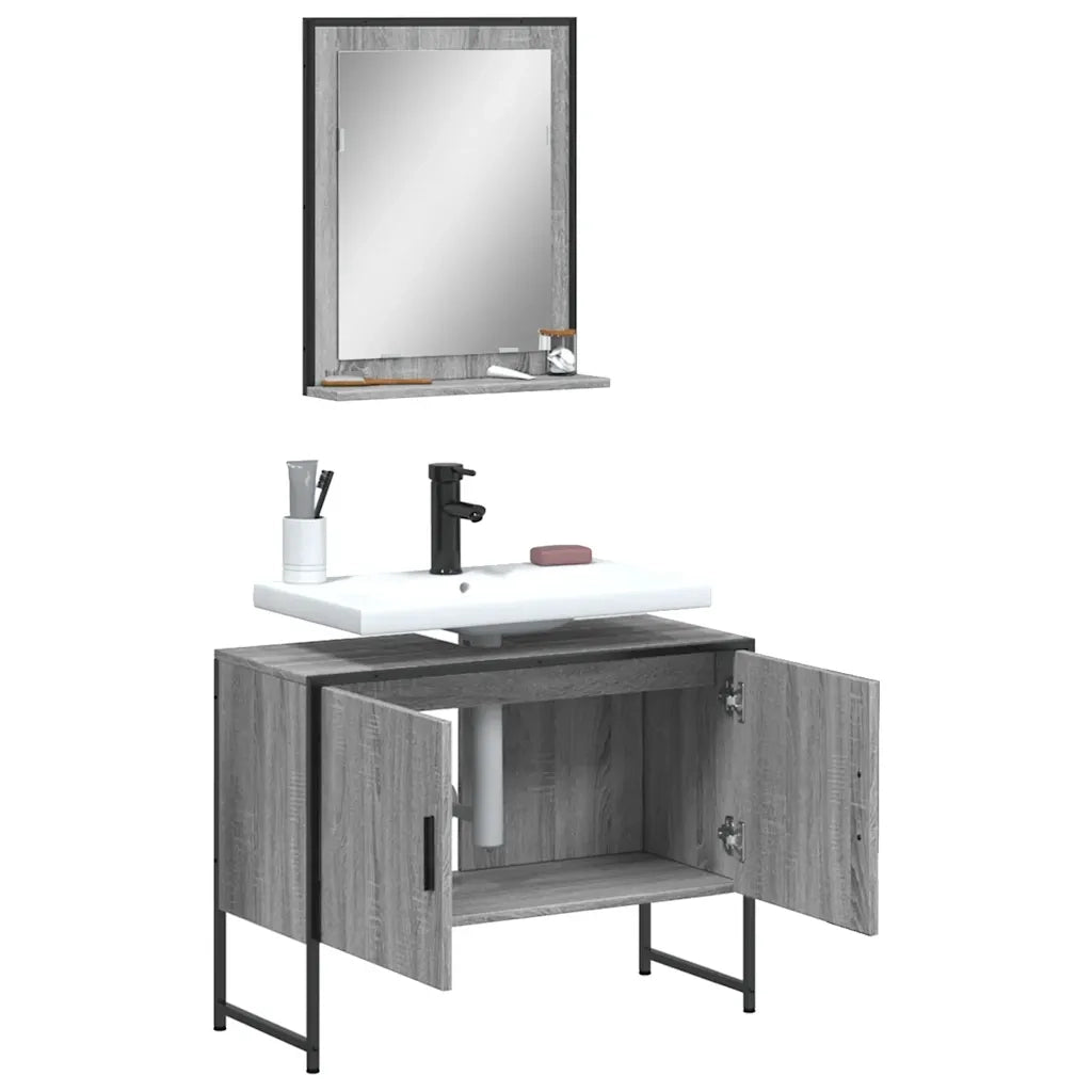 Set Mobili da Bagno 2 pz Grigio Sonoma in Legno Multistrato 3214342