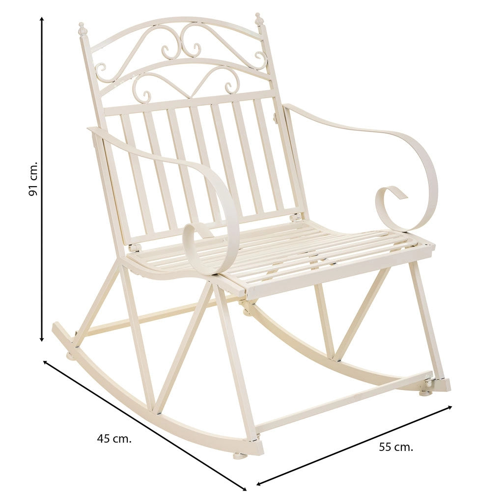 Sedia a dondolo in ferro battuto bianco 55x45x91h cm