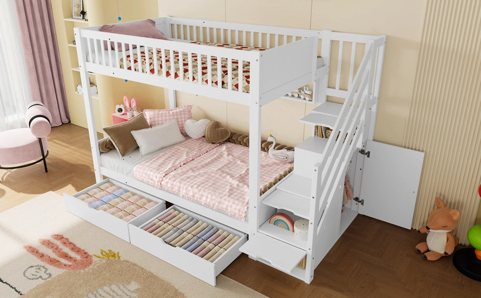 LETTO a castello 90x200 cm Bianco con armadio, cassetti e scaffali