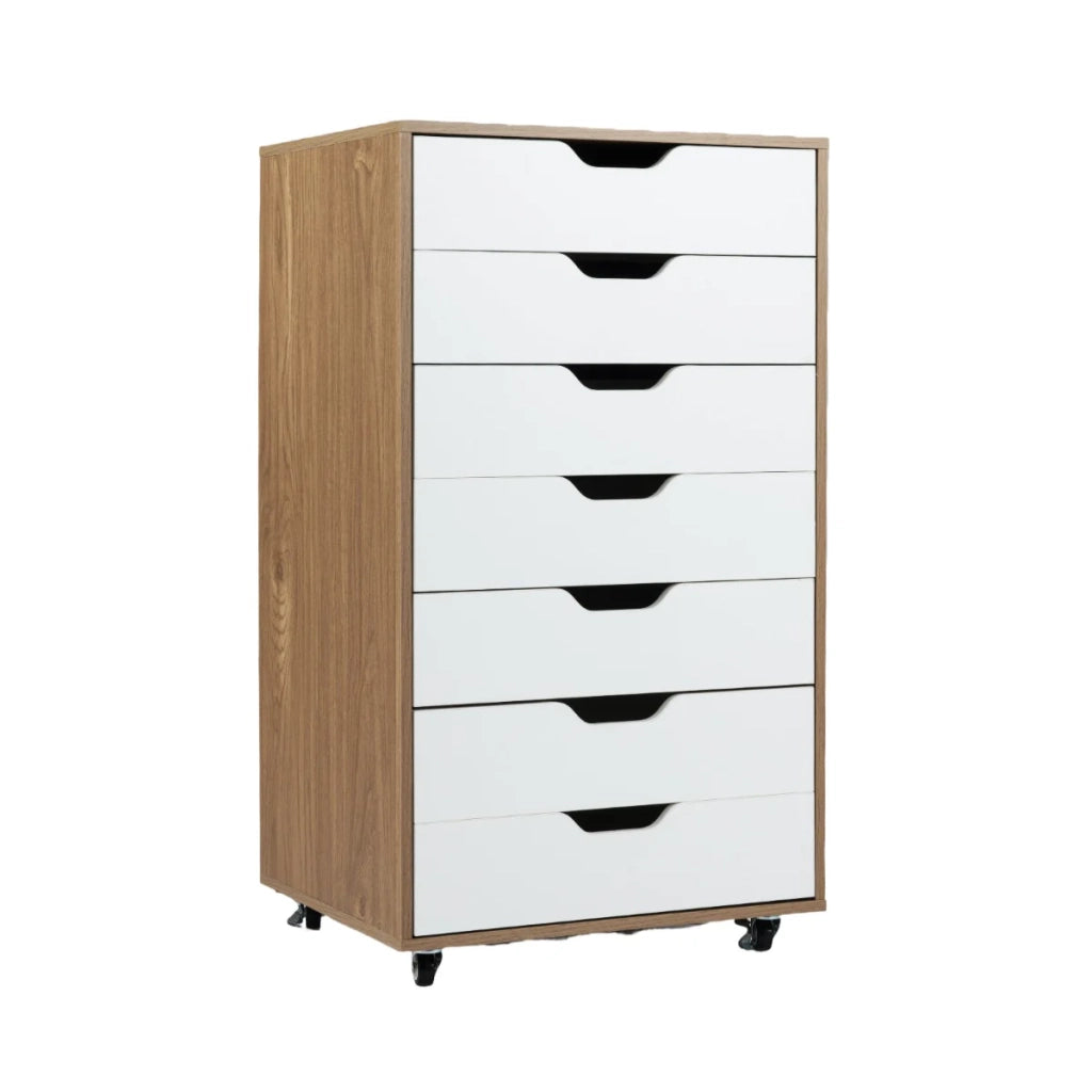 Mobile contenitore a 7 cassetti 49 x 40 x 87 cm moderno mobilità fluida atmosfera accogliente MDF noce 20_0018926