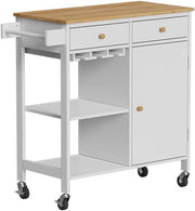 Carrello da cucina Trayz, Bianco, 89 x 87 cm con rotelle, con ripiano per bottiglie e portabicchieri per un utilizzo flessibile