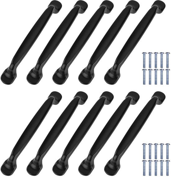Maniglione per porte 10 pezzi - Nero - Lega di alluminio - Maniglia curva - Maniglie di mobili - Inclusi viti - Sicuro per bambini - Maniglia di carico