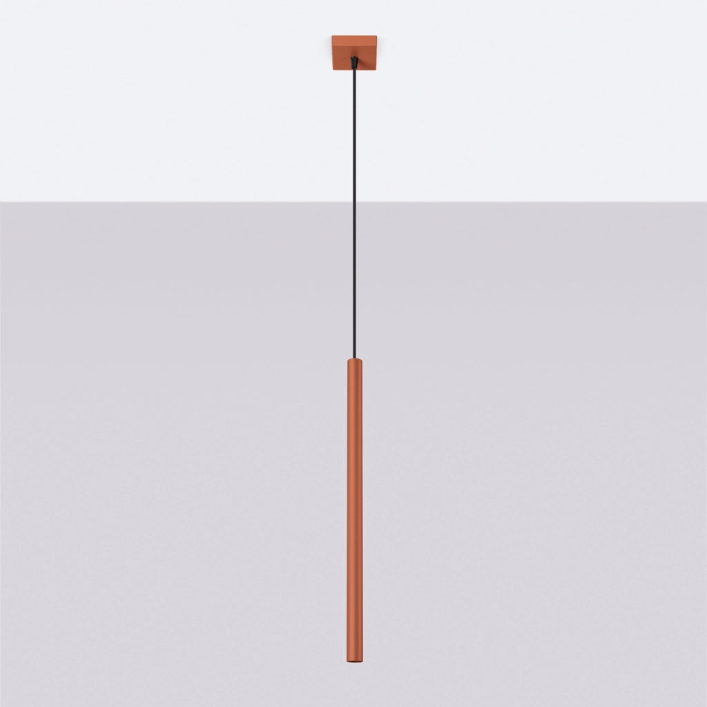Lampada a sospensione tubo moderna ocra rossa 50cm G9