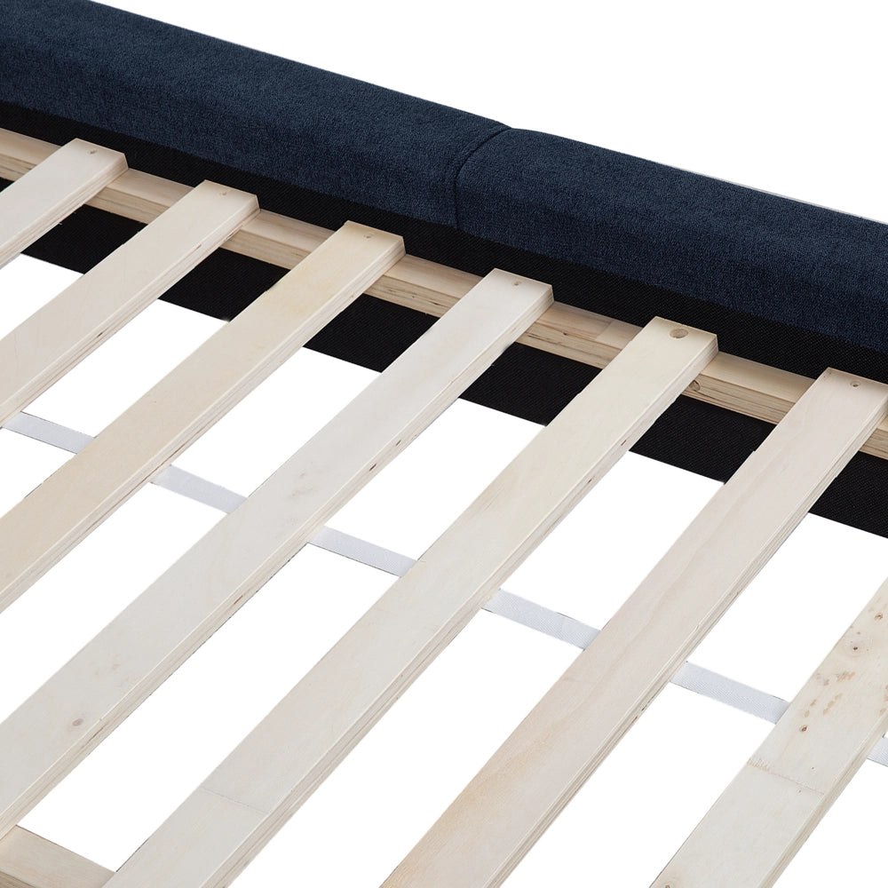 Letto 180 x 200 cm ciniglia blu scuro con struttura imbottita testiera trapuntata a canale