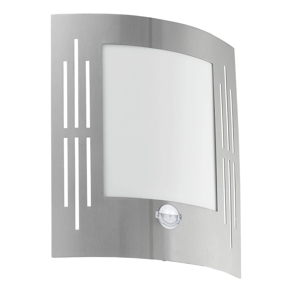 Applique Esterno Sensore City Acciaio Argento Policarbonato Bianco E27