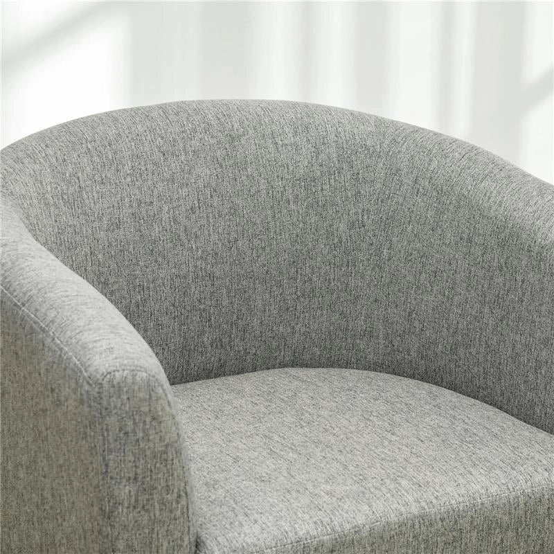POLTRONA MODERNA A POZZETTO IN TESSUTO EFFETTO LINO CON GAMBE IN LEGNO, 74X63X73CM, GRIGIO