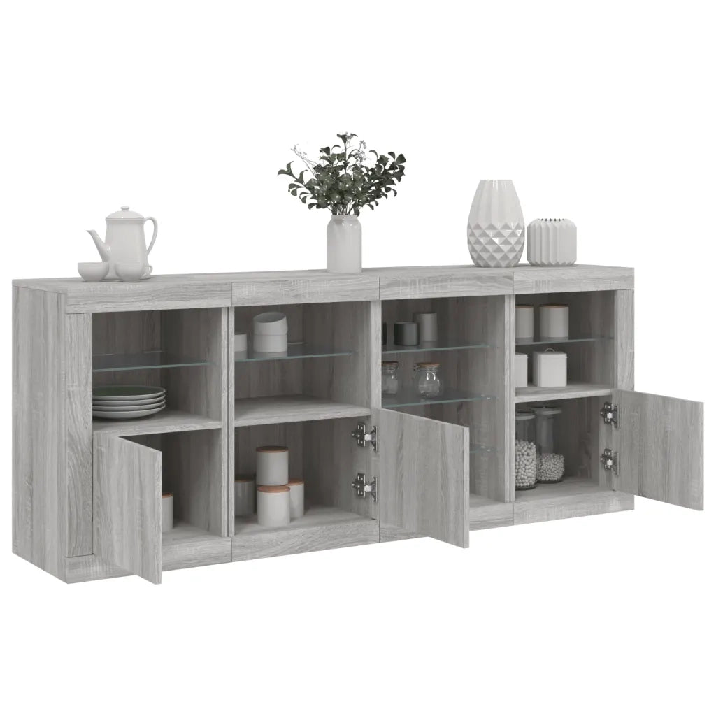 Credenza | Madia | Buffet da pranzo | Armadio da pranzo con Luci LED Grigio Sonoma 164x37x67 cm