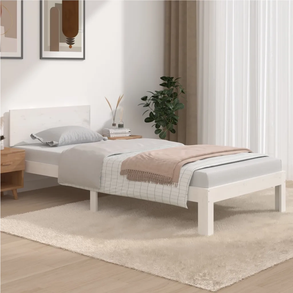 Giroletto-Struttura Letto Bianco in Legno Massello di Pino 90x200 cm 352967