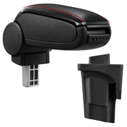 Bracciolo centrale per Seat Leon 1P - con vano portaoggetti - imbottito - similpelle - nero con cuciture rosse 03_0011358