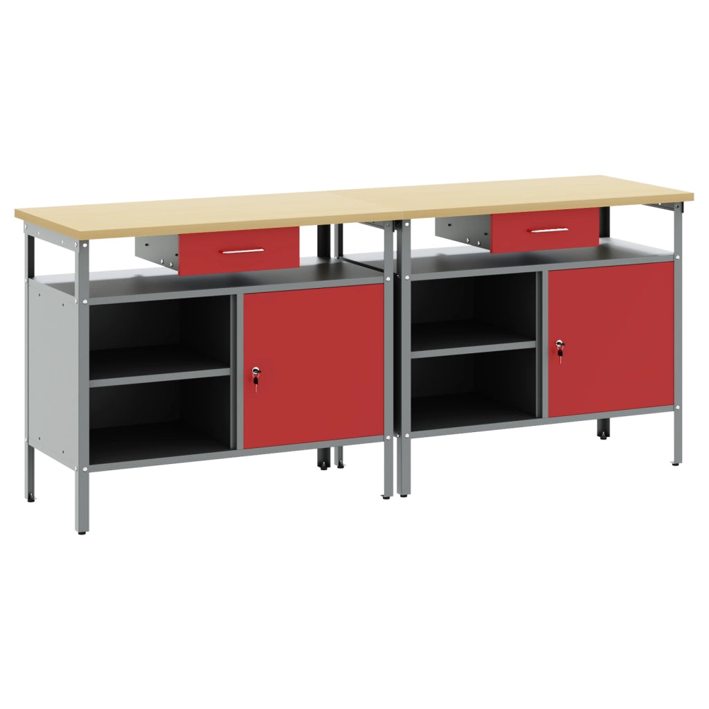 Set di 2 panchine da lavoro  in acciaio rosso