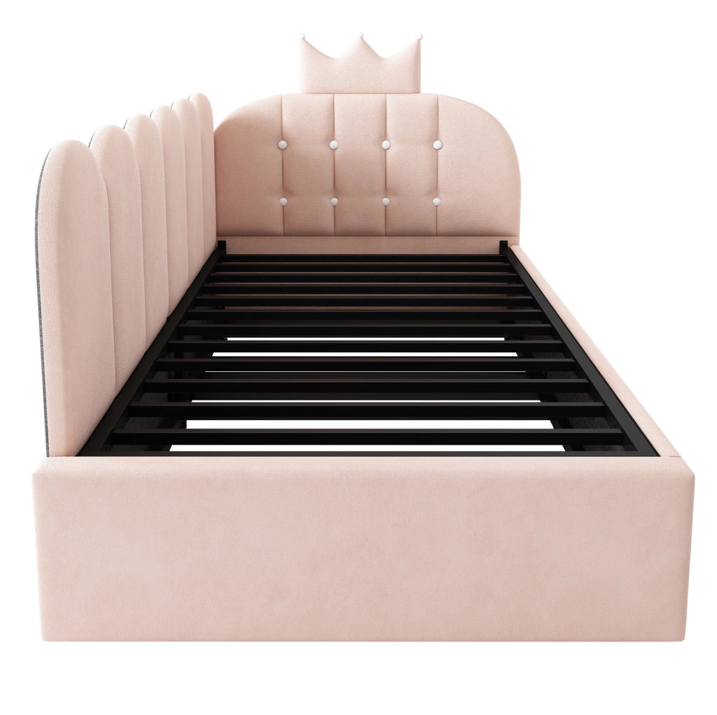 Letto divano a L in velluto rosa con letto estraibile 90x200 cm