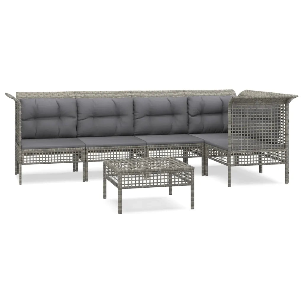 Set Divani da Giardino 6 pz con Cuscini in Polyrattan Grigiocod mxl 80239