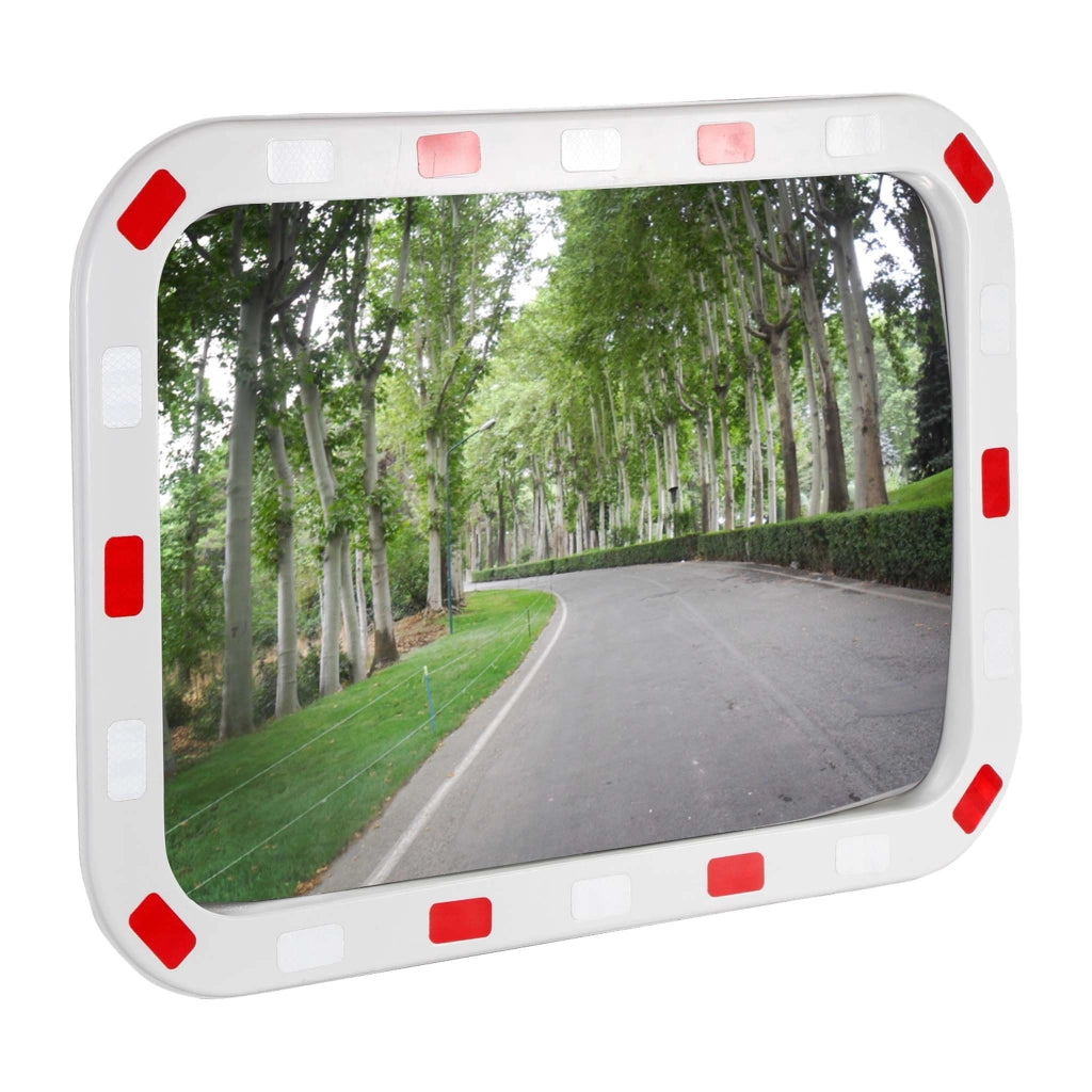 Specchio di sicurezza 70x90 cm infrangibile con strisce catarifrangenti bianche e rosse