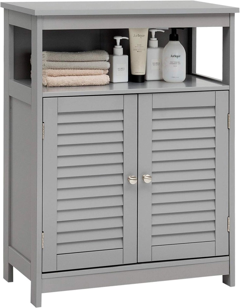 Armadietto Mobile Bagno Autoportante, con 2 Ante Legno e Ripiani Regolabili in Altezza, 3 Livelli, Multiuso e Salvaspazio, 30x60x80 cm (Grigio)