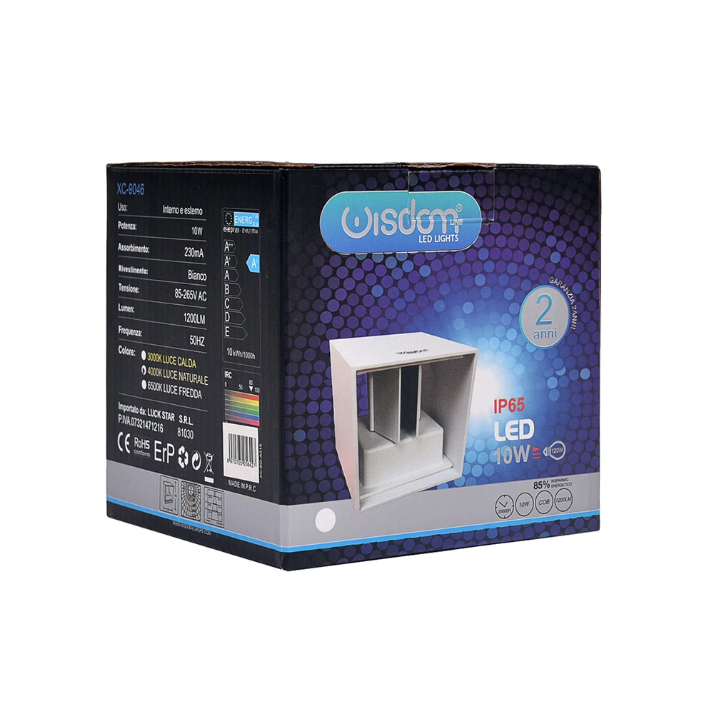 APPLIQUE LED CUBO BIANCO 10W CON LUCE FREDDA 6500K° - ILLUMINAZIONE REGOLABILE PERFETTA PER AMBIENTI ESTERNI IP65