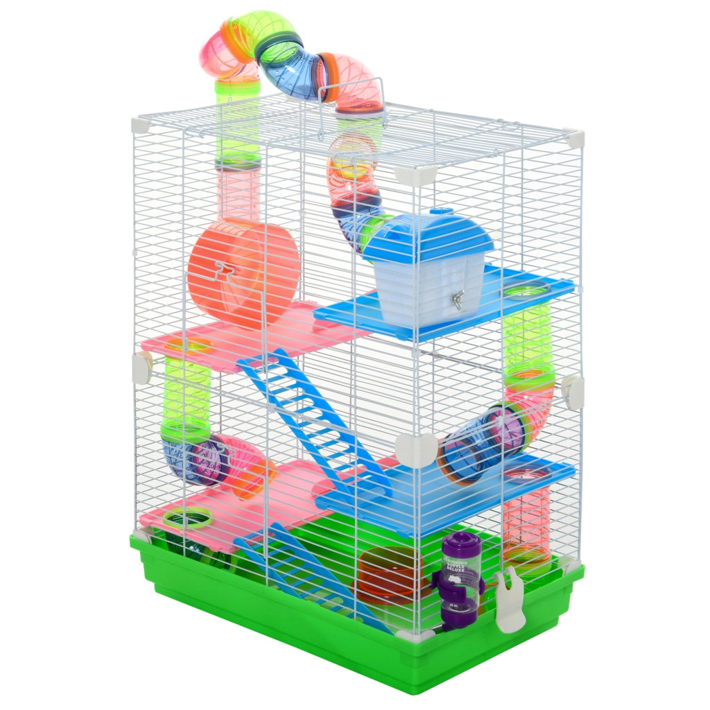 Gabbia per Criceti 5 Livelli con Tubi e Accessori ¨C zephmum ¨C Verde 46x30x58 cm