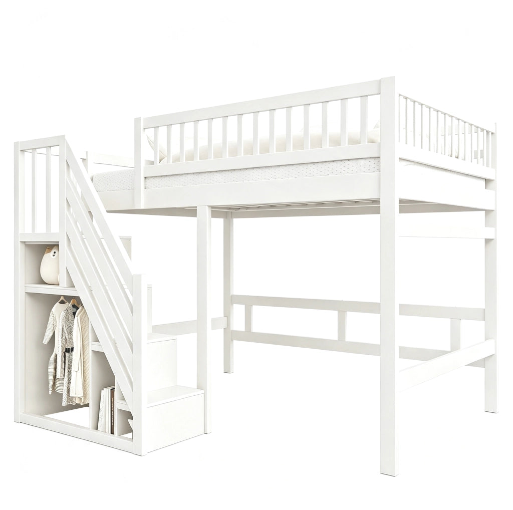 Letto per ragazzi 140x200 cm con scala contenitore bianco