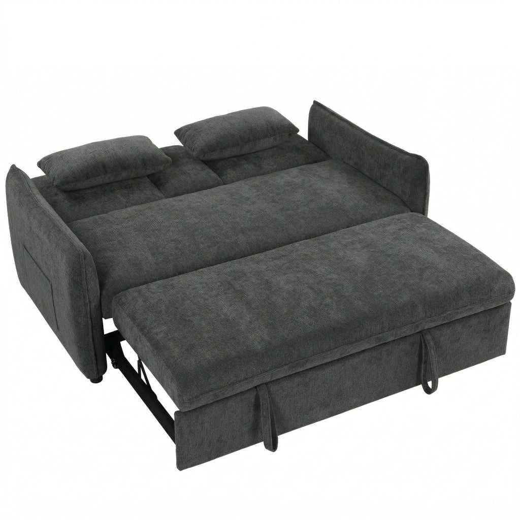 Divano Letto 2 Posti con Schienale Regolabile ¨C Zephmum ¨C Grigio Scuro in Ciniglia
