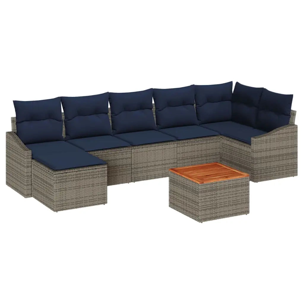 Set Divano da Giardino 8 pcs Grigio e Blu Navy polyrattan 3356533