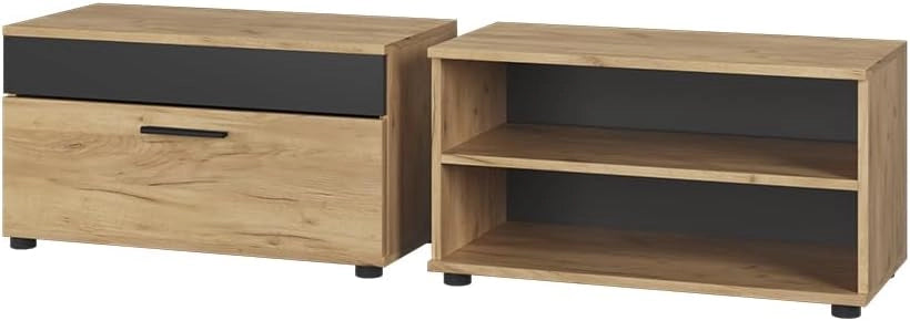 Mobili da soggiorno Berno, Sonoma/Bianco, 2 parti, per la conservazione di dispositivi multimediali e accessori per la casa