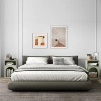 Set di 2 comodini, tavolo da notte con scomparti aperti, design arrotondato, 40 x 30 x 60 cm, verde chiaro