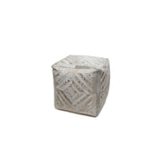 Pouf a cubo Dazzle in pelle avorio e oro