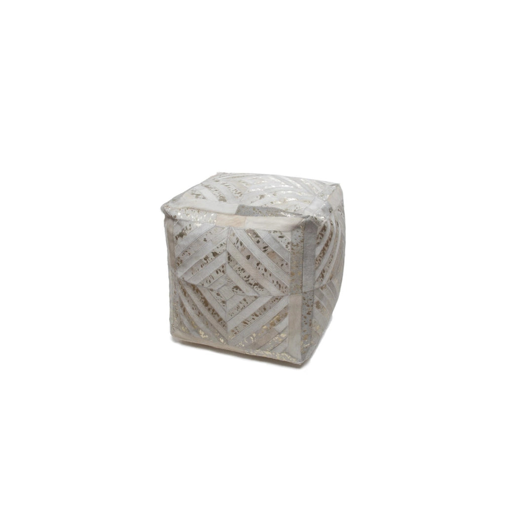 Pouf a cubo Dazzle in pelle avorio e oro
