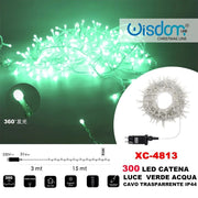 Trade Shop - Catena Luminosa 300 Luci Led Lucciole Luce Verde Acqua Cavo Trasparente Xc-4813 -