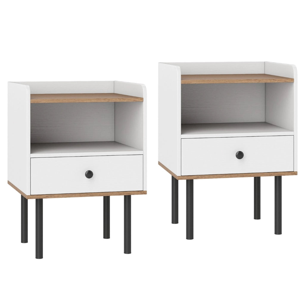 Comodino tavolino da letto con cassetto moderno tavolino laterale in metallo, Comodino tavolino compatto Bianco-Comodini
