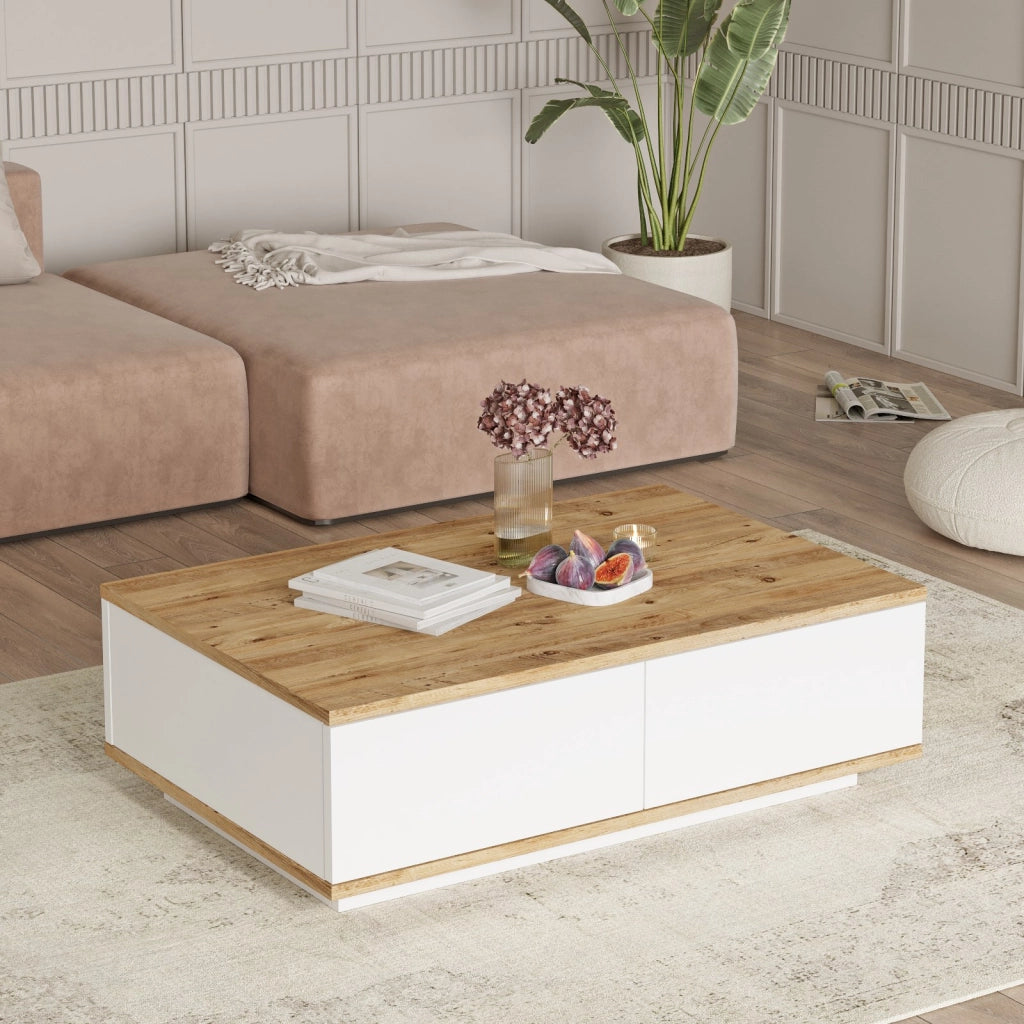Tavolino da caffè in legno "FR14" - 90 x 60 x 28 cm - Pino Atlantico Bianco